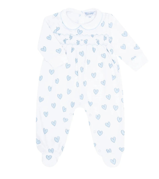 Nellapima Blue Heart Print Smocked Footie