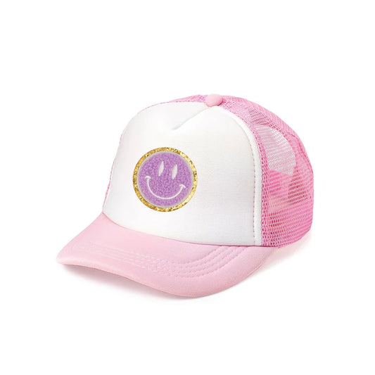 Sweet Wink Smile Patch Trucker Hat - Pink/White