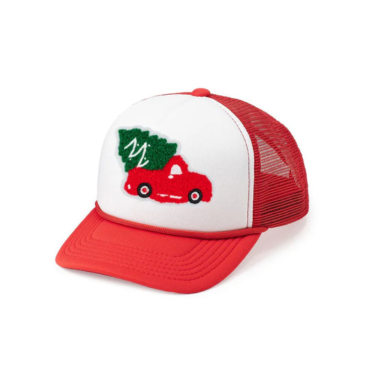 Sweet Wink Christmas Tree Patch Trucker Hat - Red/White