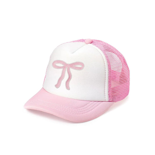 Sweet Wink Coquette Bow Patch Trucker Hat - Pink and White