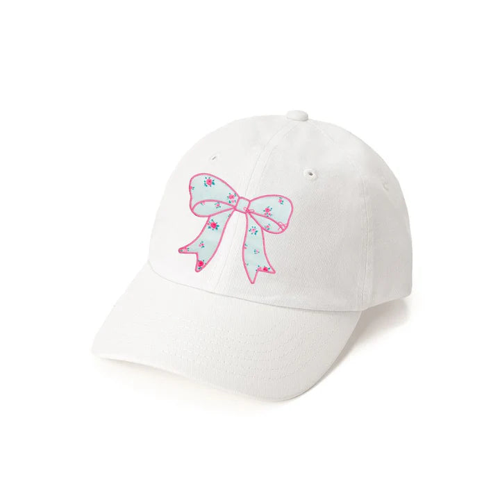 Sweet Wink Sky Blue Floral Bow Patch Hat - White