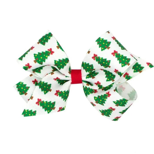 Wee Ones Medium Holiday Printed Hair Bow- Tree