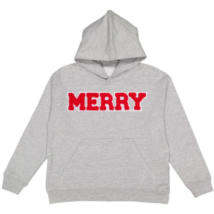 Sweet Wink Merry Patch Christmas Hoodie- Gray