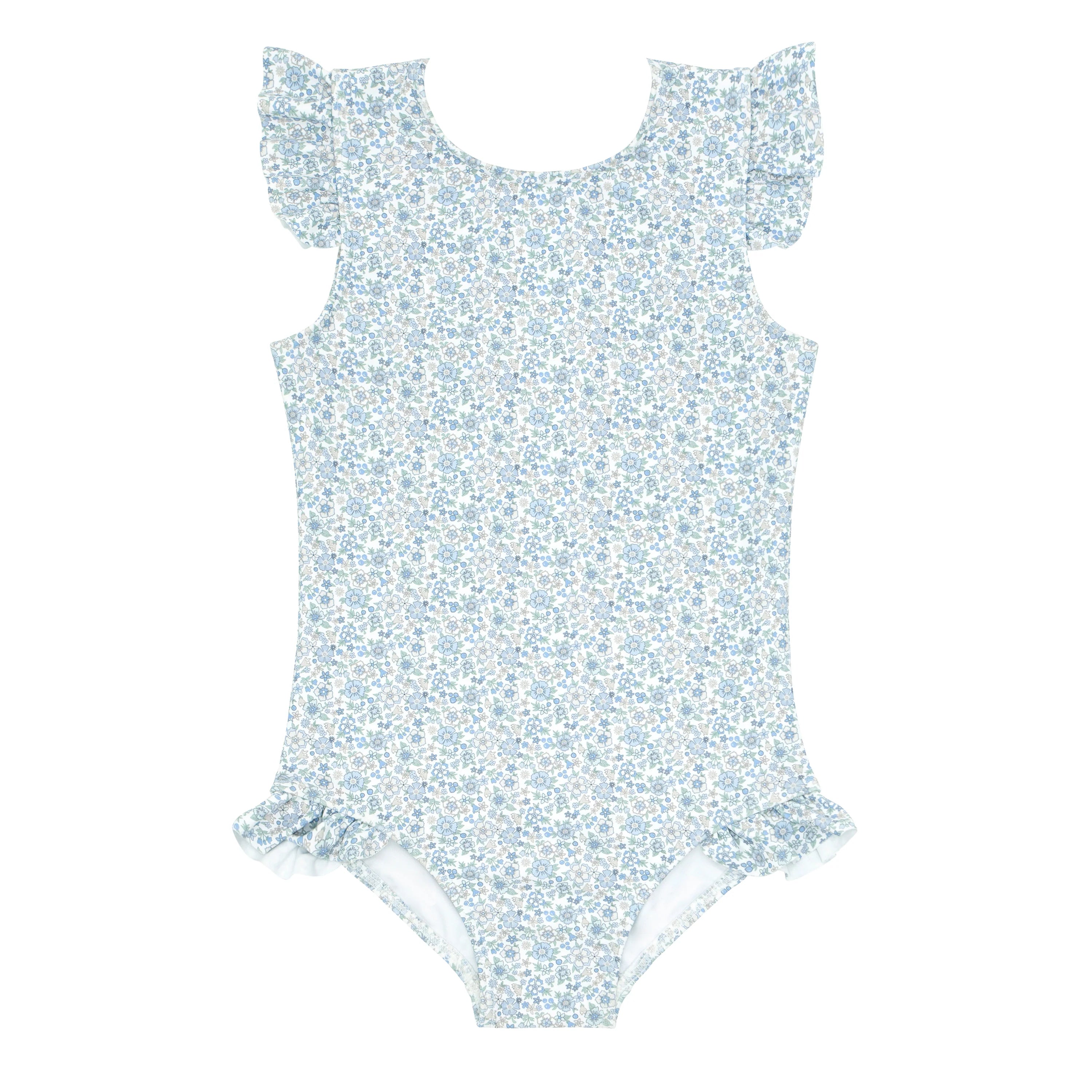 Minnow Slate Floral Ruffle Sleeve One Piece Rash Guard