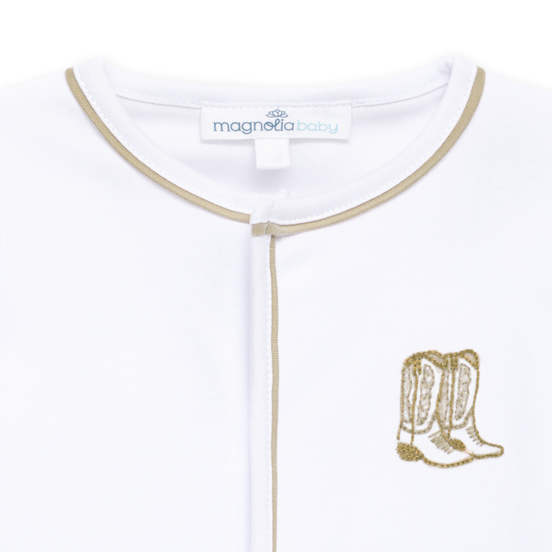 Magnolia Baby Darling Cowboy Boots Footie- Ivory
