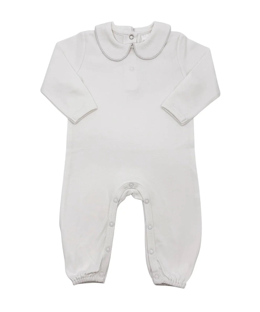Southern Proper White Piping Collared Romper