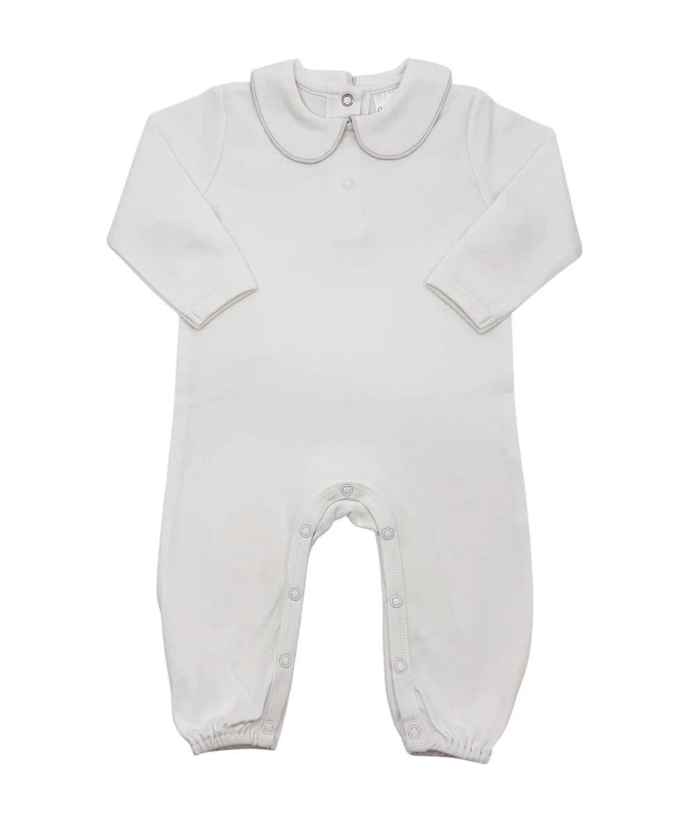 Southern Proper White Piping Collared Romper