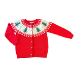 Red cardigan with white and christmas tree intarsia for kids