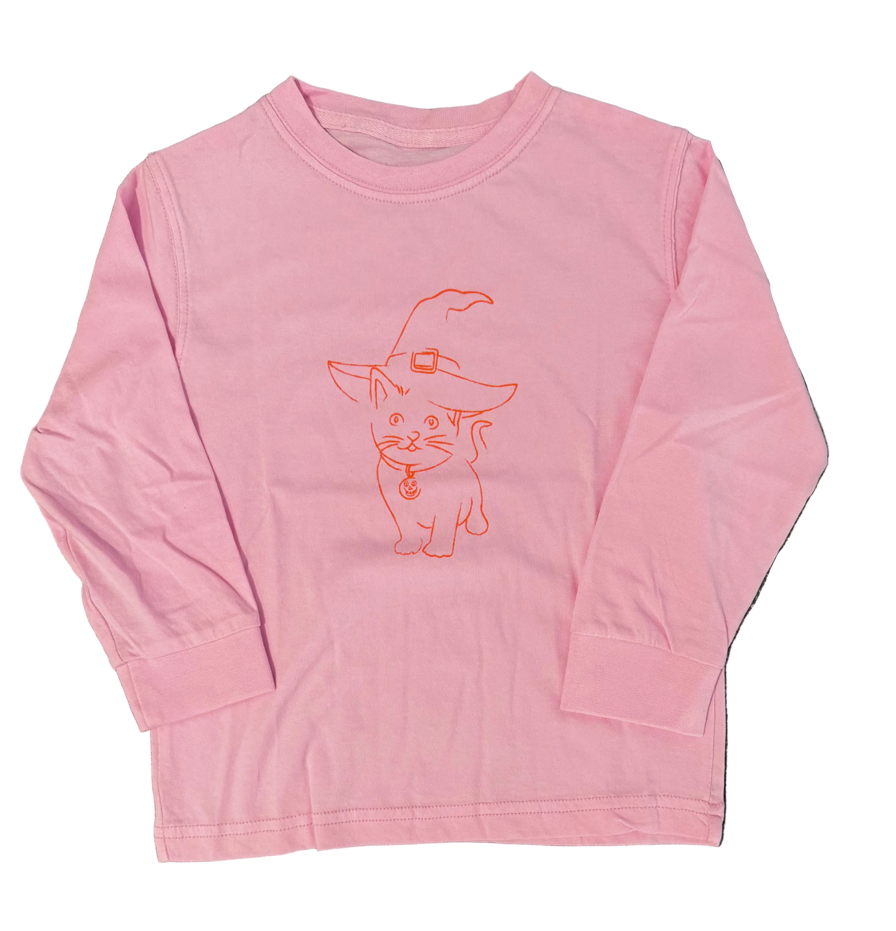 Pink Halloween Cat Long Sleeve T-Shirt