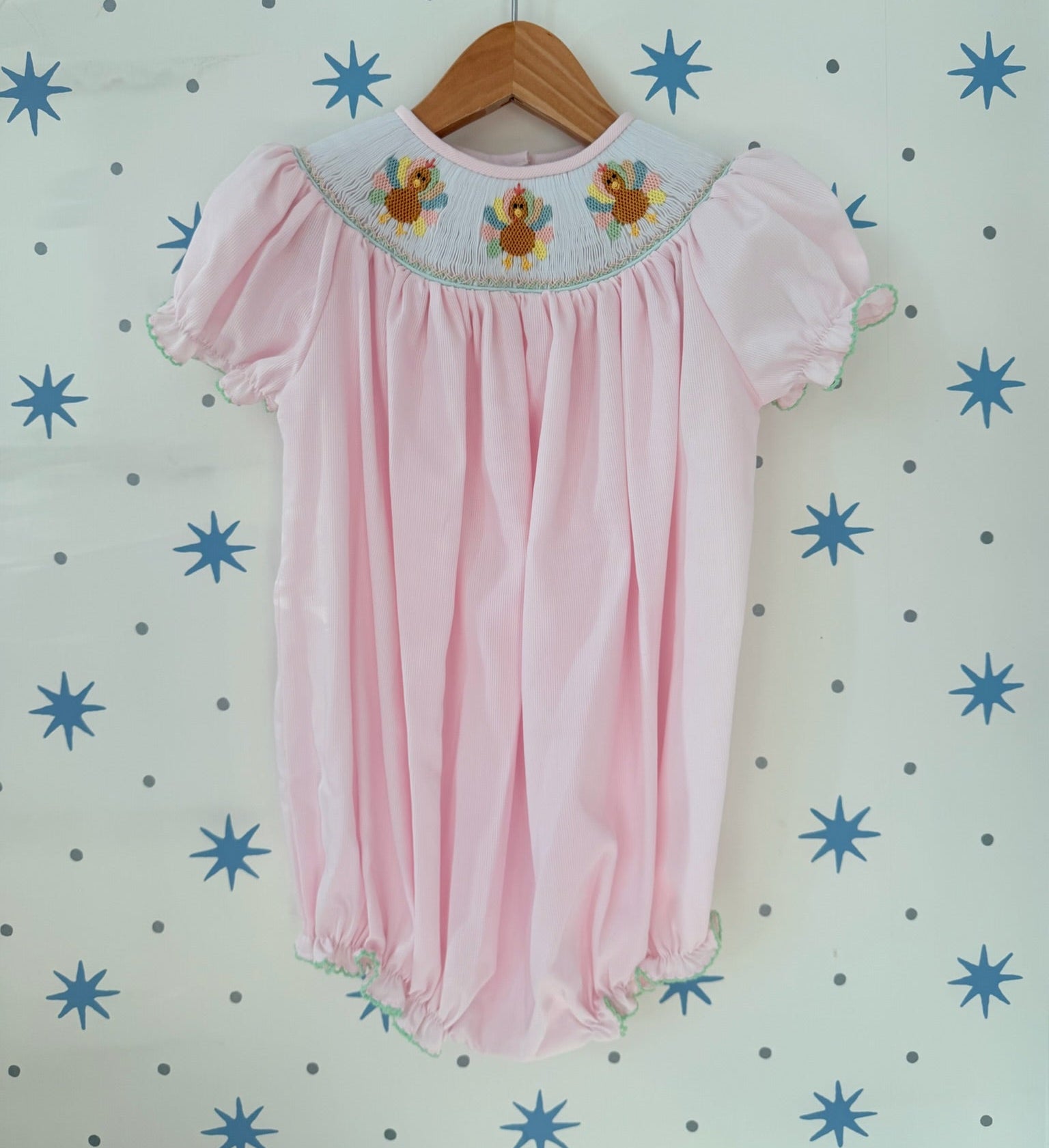 Lulu Bebe Turkeys Smocked Bishop Bubble