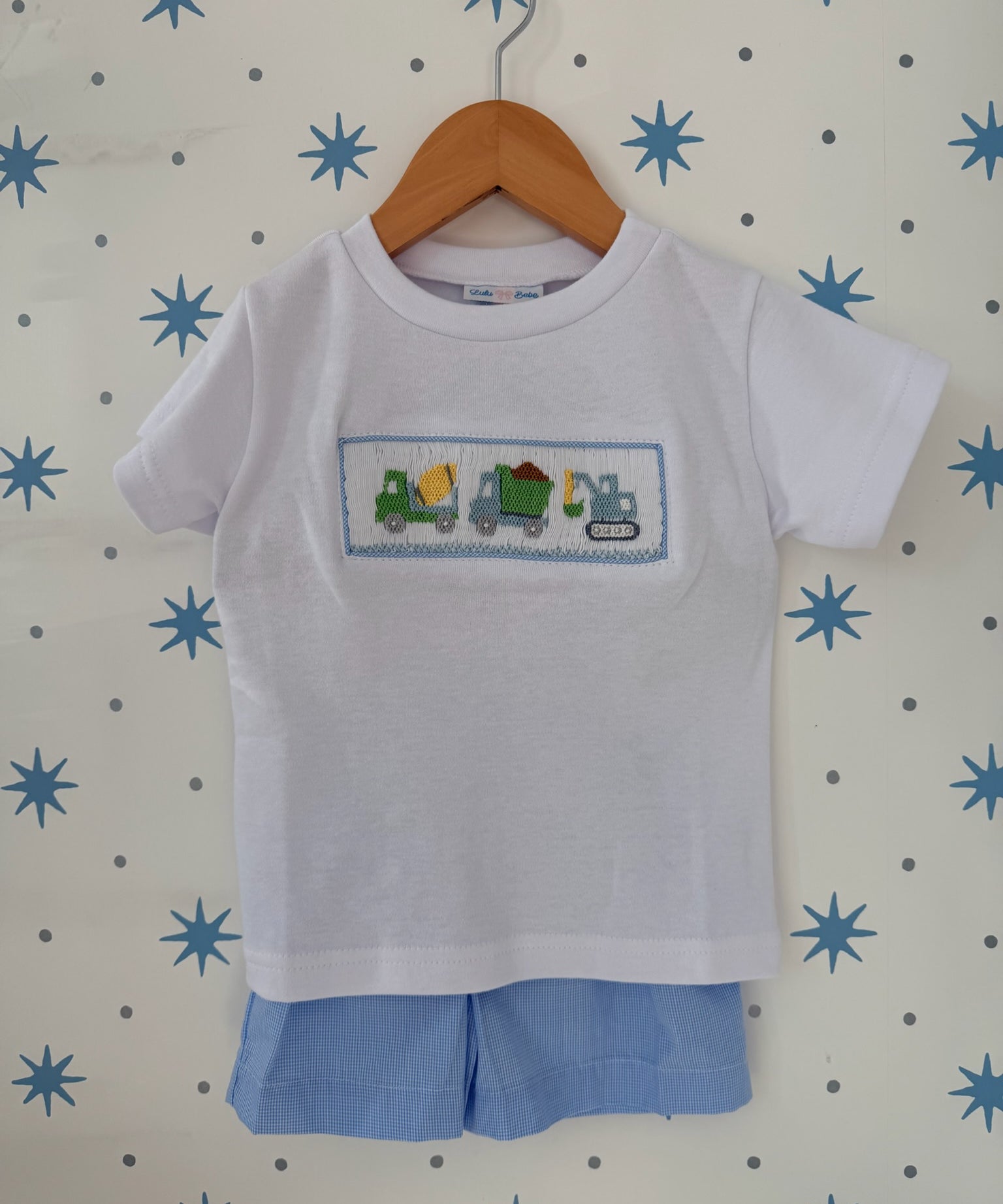 Lulu Bebe Trucks Smocked Short Set