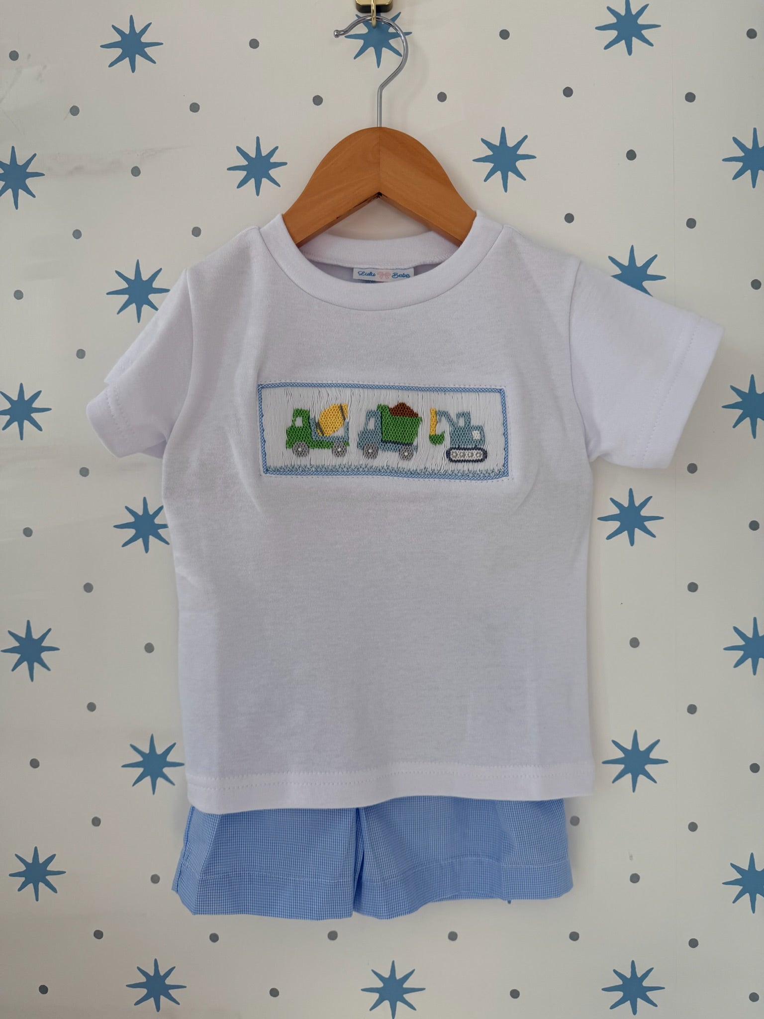 Lulu Bebe Trucks Smocked Short Set