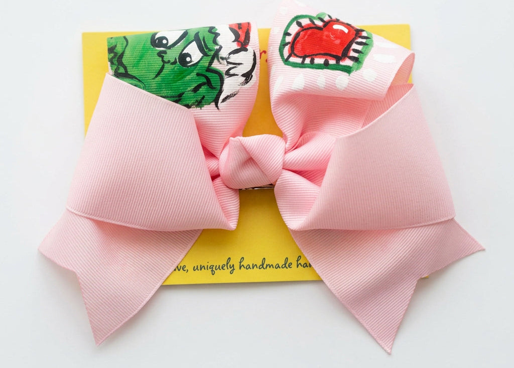 Baby Pink Grinch Heart Large Bow