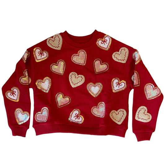Queen of Sparkles Kids Red Heart Cookie Sweatshirt