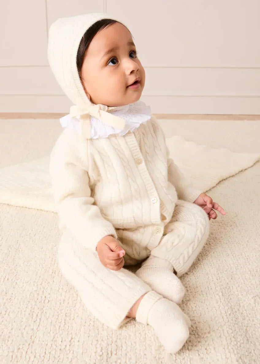 Cashmere Cable Knit Pocket Detail All In One in Cream