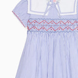 Dark Blue Stripe Imogen Girl Hand Smocked Dress