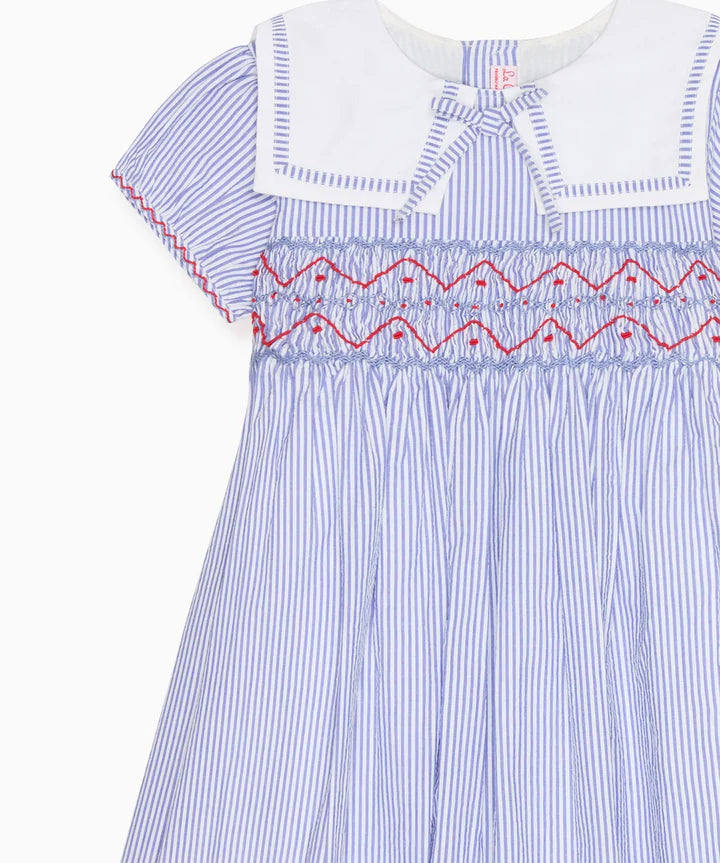 Dark Blue Stripe Imogen Girl Hand Smocked Dress