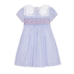 La Coqueta Dark Blue Stripe Imogen Girl Hand Smocked Dress
