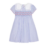 La Coqueta Dark Blue Stripe Imogen Girl Hand Smocked Dress