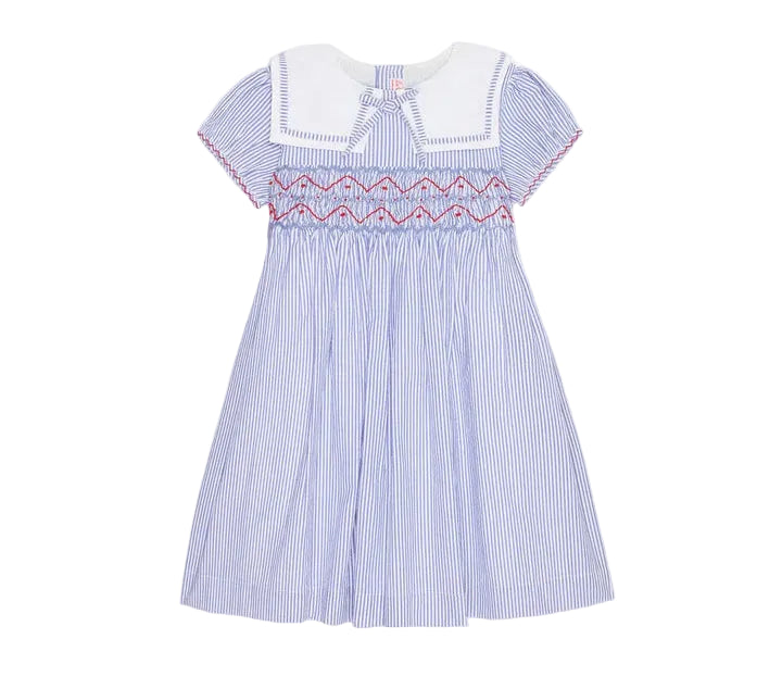 La Coqueta Dark Blue Stripe Imogen Girl Hand Smocked Dress