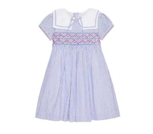 La Coqueta Dark Blue Stripe Imogen Girl Hand Smocked Dress