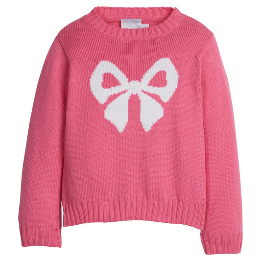 Little English Intarsia Sweater- Hot Pink Bow