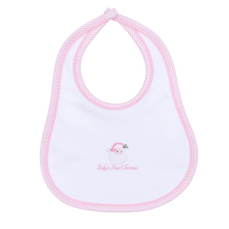 Magnolia Santa Baby Embroidered Baby's First Christmas Bib- Pink