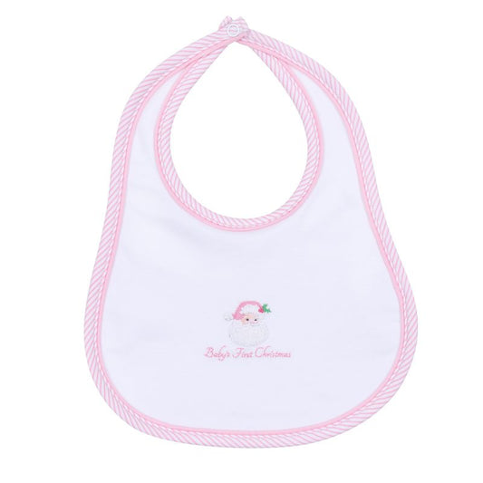 Magnolia Santa Baby Embroidered Baby's First Christmas Bib- Pink