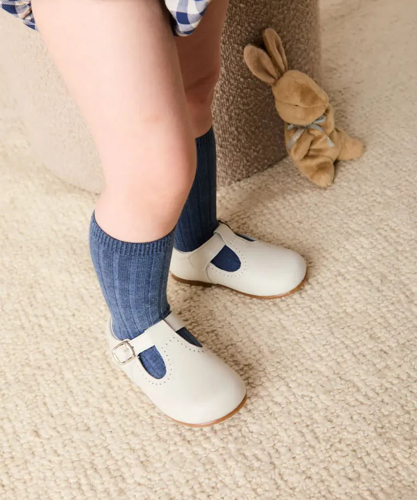 T-Bar Leather Baby Shoes in Ivory