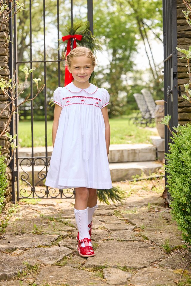 Little English Smocked Louisa Dress- Red Bow
