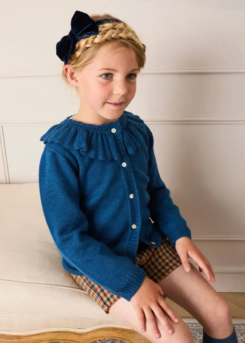 Pepa London Ruffle Collar Cardigan in Blue