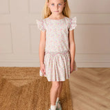Adelaide Floral Smocked Cap Sleeve Drop Waist Dress in Pink