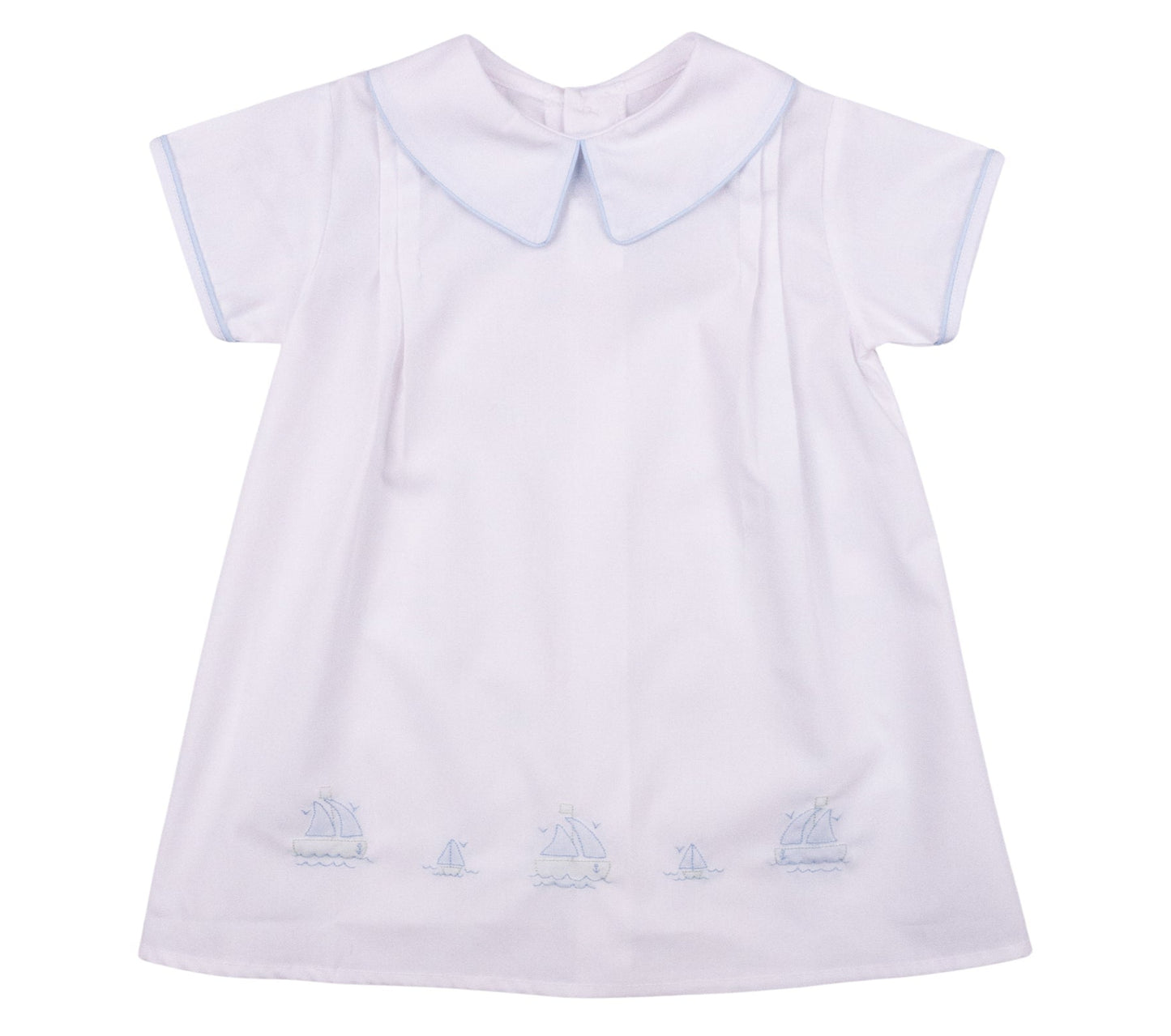 White Day Gown with Embroidered Sailboats