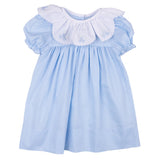 Blue Ruffle Collar Dress With Floral Embroidery