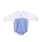 Blue Check Bubble with Embroidered Elephant