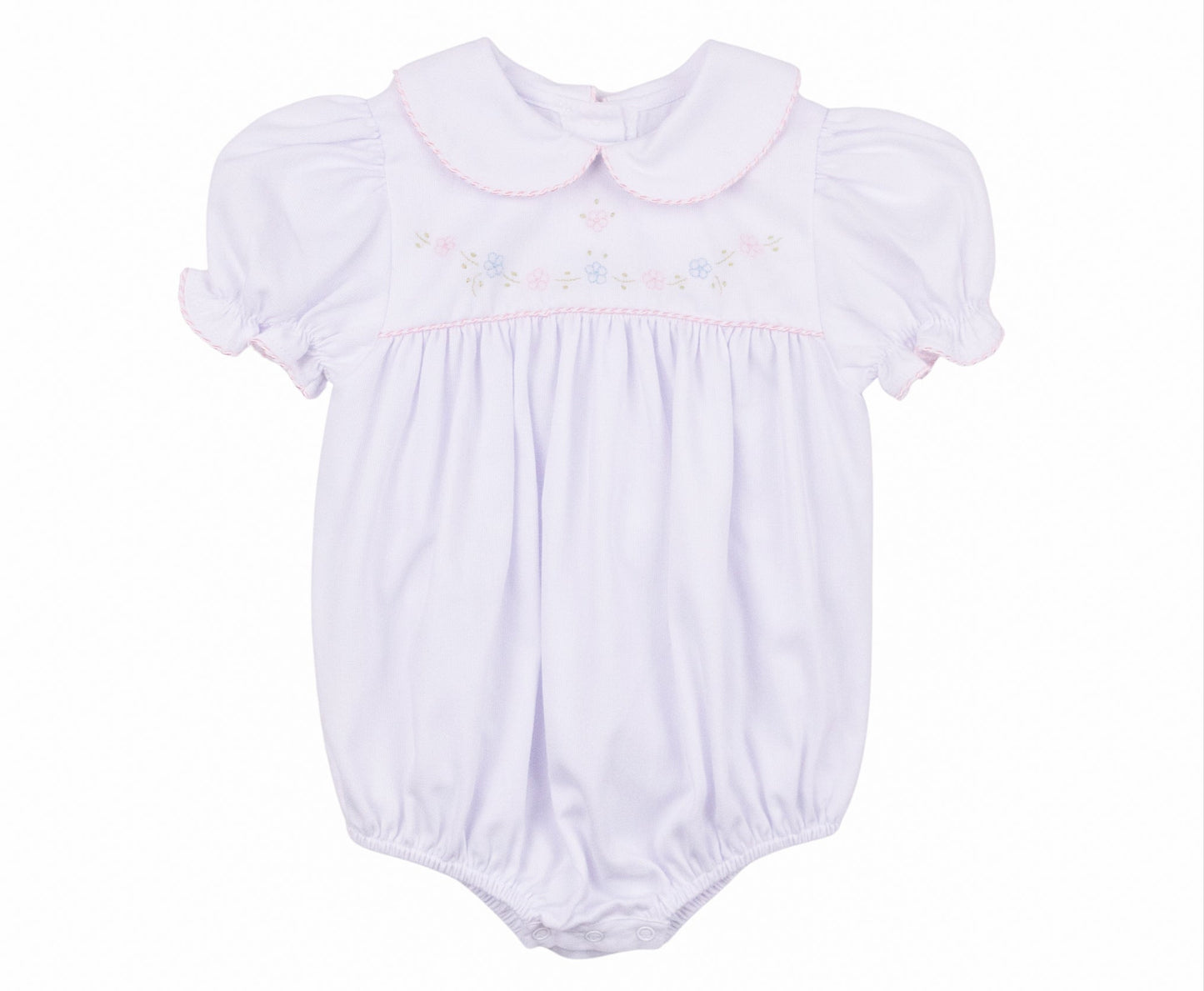 Embroidered Flowers White Pique Bubble