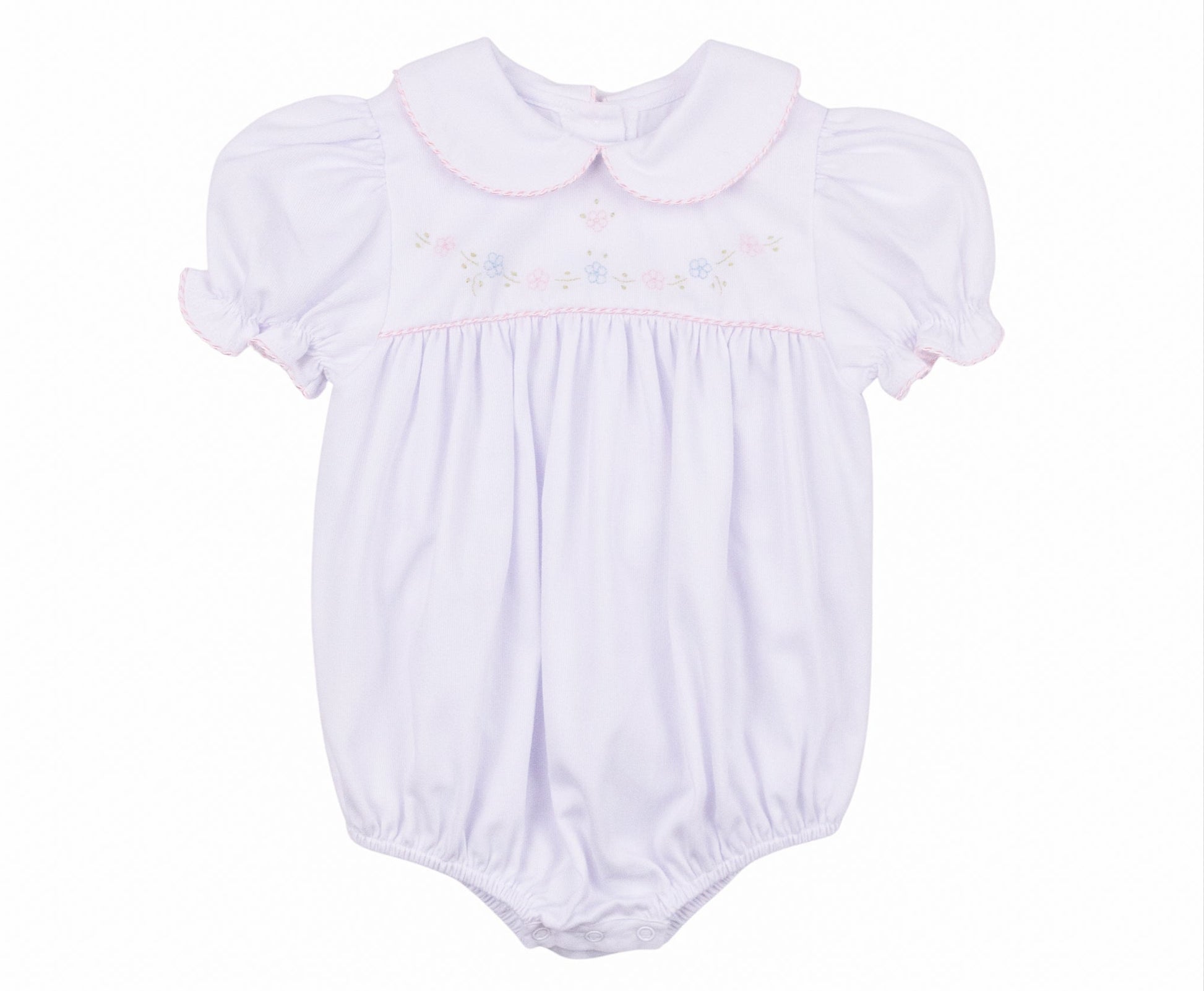 Embroidered Flowers White Pique Bubble