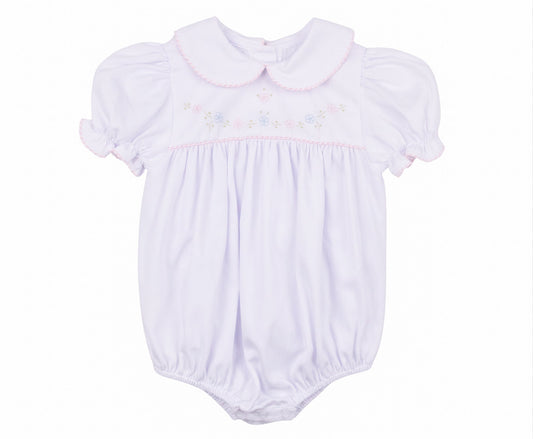 Embroidered Flowers White Pique Bubble