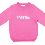 MJK Knits Name Sweater - Bright Pink and White