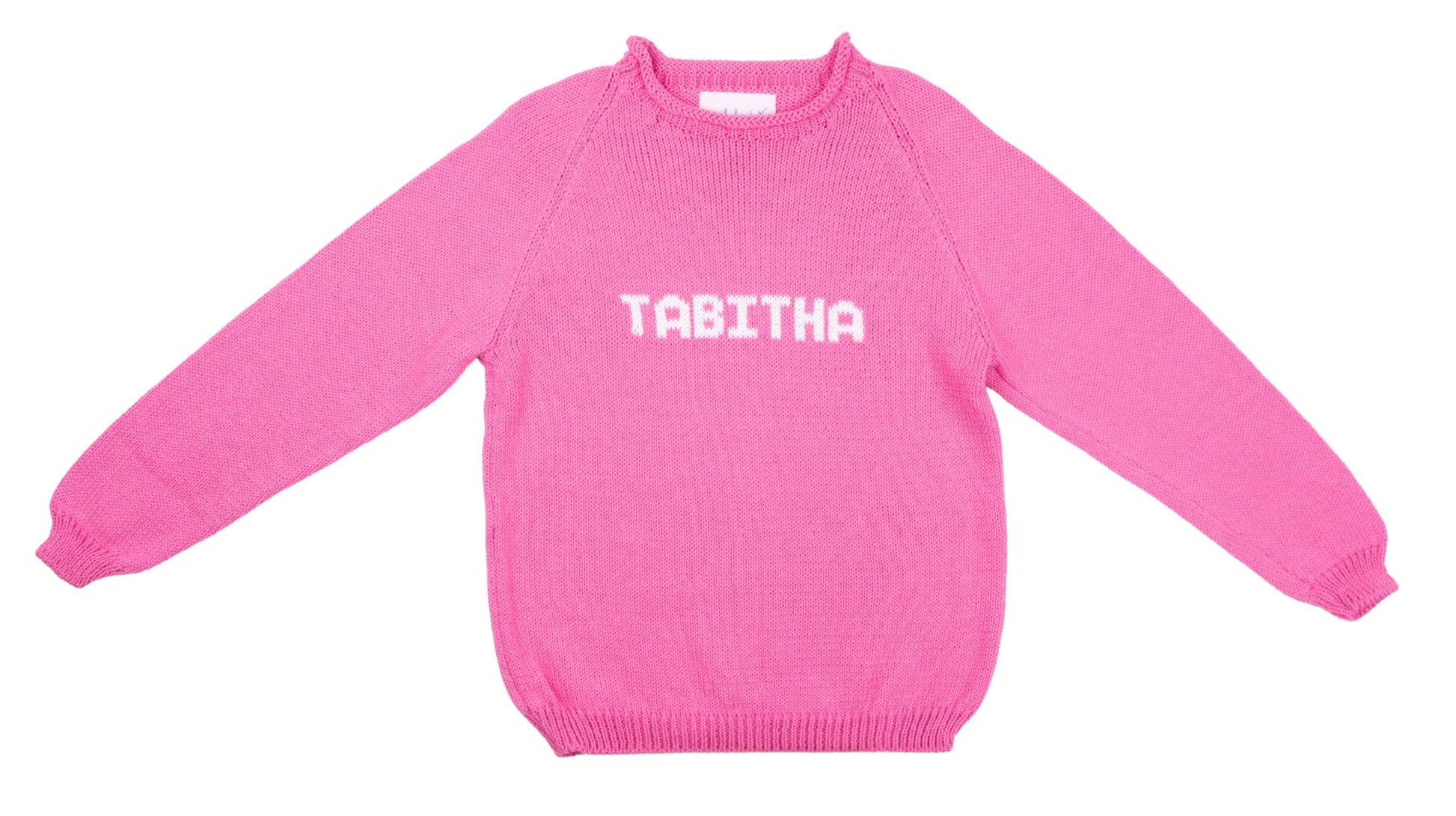 MJK Knits Name Sweater - Bright Pink and White