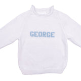 MJK Knits Name Sweater - White and Light Blue