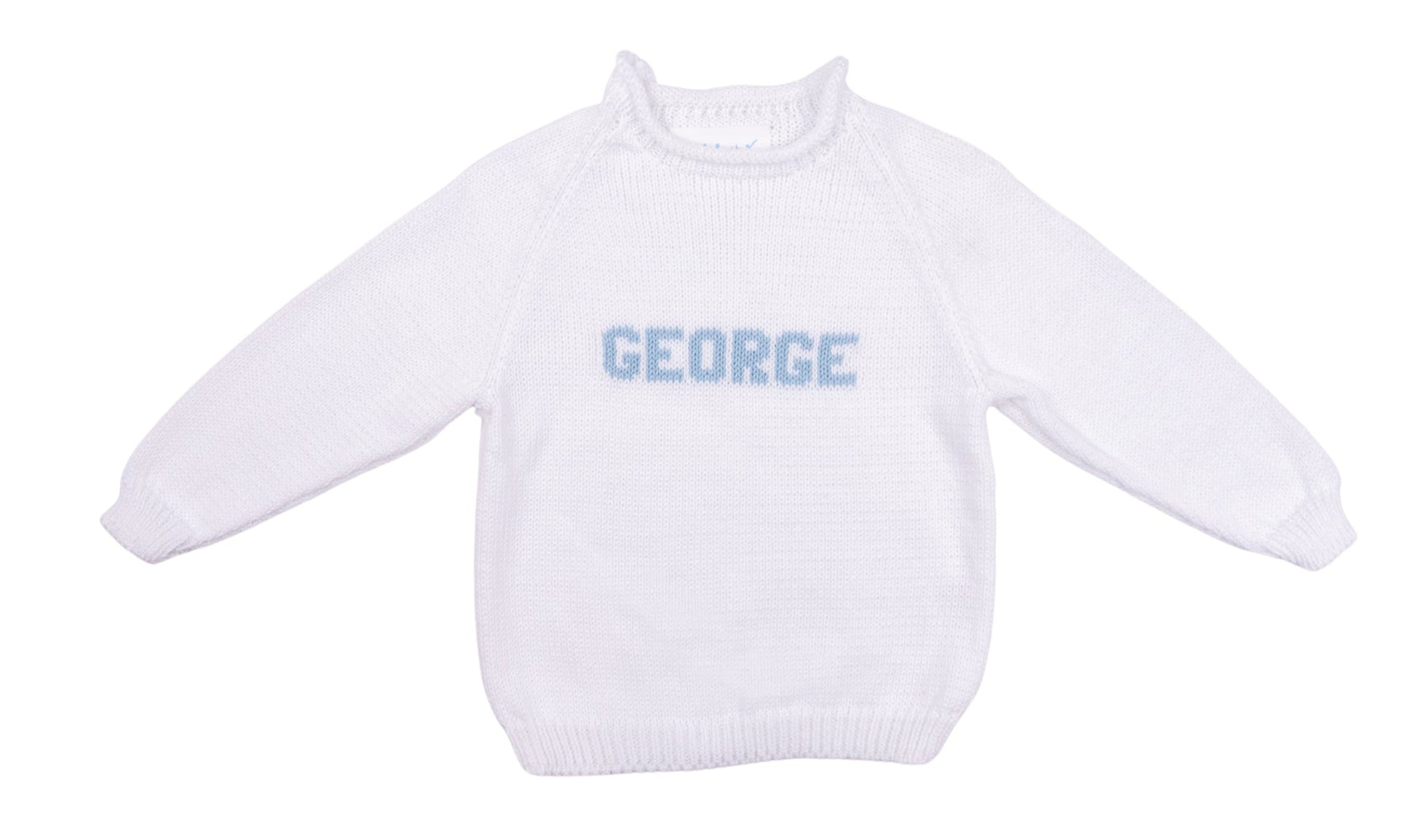 MJK Knits Name Sweater - White and Light Blue