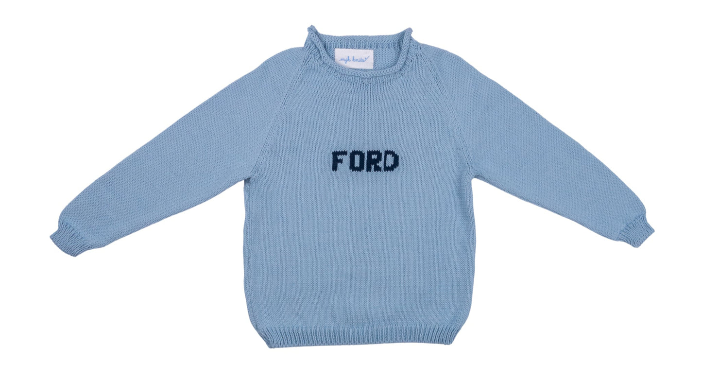 Name Sweater - Light Blue and Navy