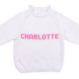 MJK Knits Name Sweater - White and Bright Pink