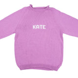 MJK Knits Name Sweater - Lavender and White