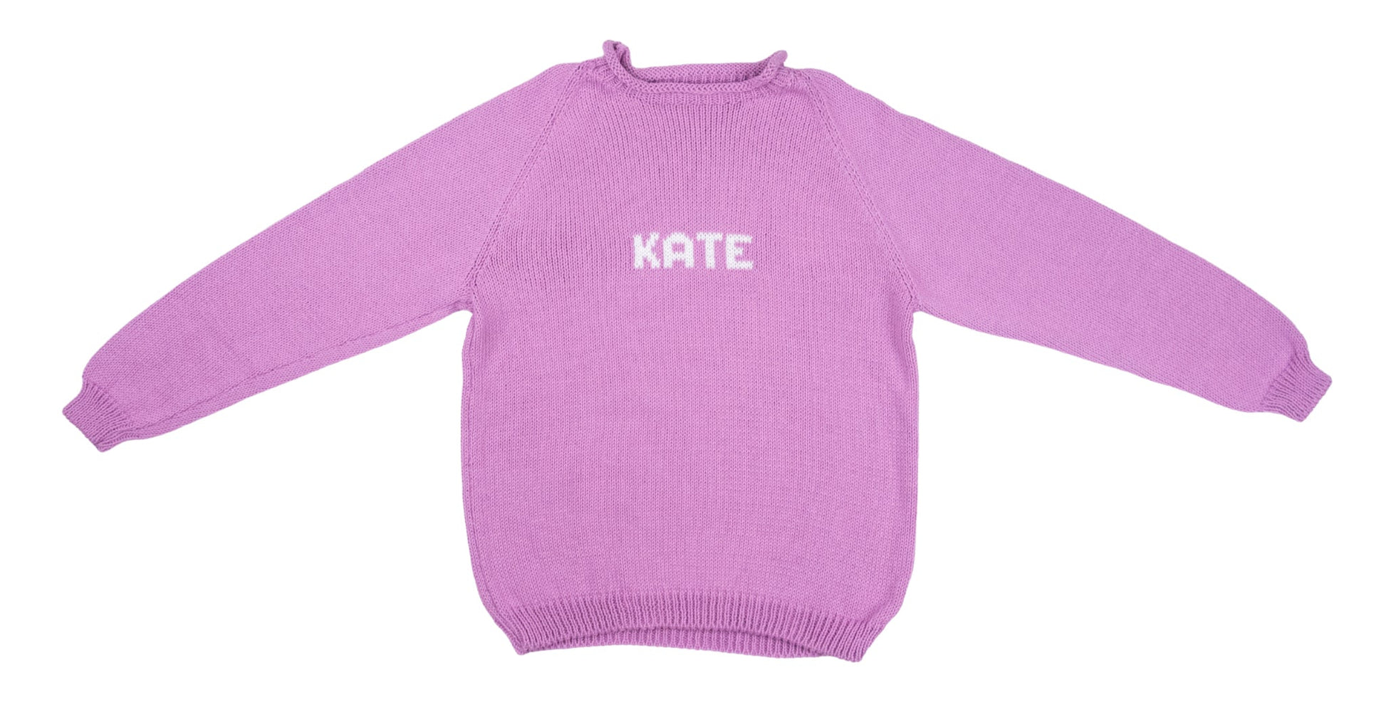 MJK Knits Name Sweater - Lavender and White