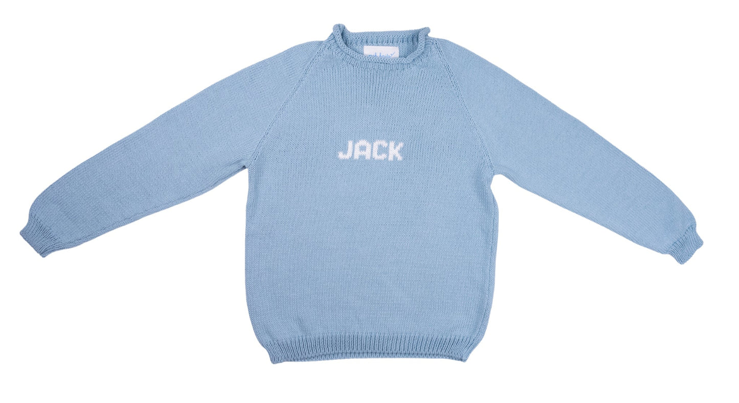 Name Sweater - Light Blue and White