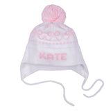 MJK Knits Bow Earflap Hat- White and Light Pink