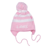 MJK Knits Stripe Earflap Hat- Light Pink and White