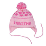 MJK Knits Hearts Earflap Hat- Light Pink and Bright Pink